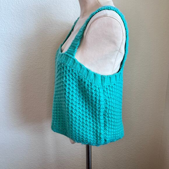 ASOS Design CURVE Crochet knitted cami waffle stitch teal womens Large crop top - Picture 4 of 6